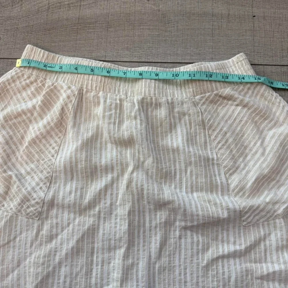 Linen Blend Mini‎ Skirt Cream Elastic Waist Casual Summer Skirt